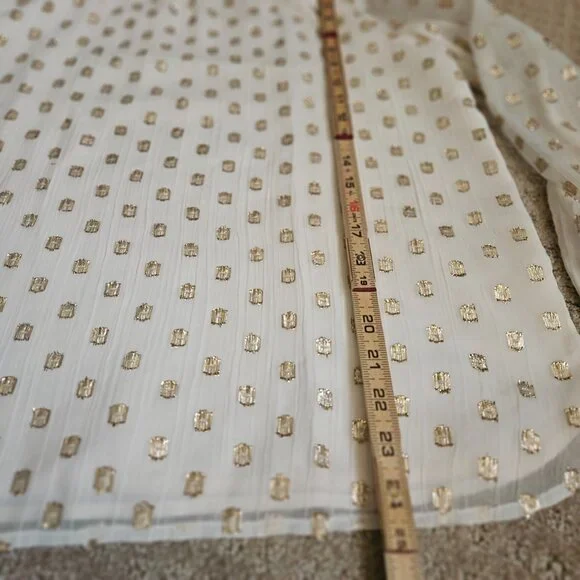 LOFT Clip Ruffle Smocked Blouse Women SZ Medium gauzy top lightweight lined Gold - Picture 12 of 15